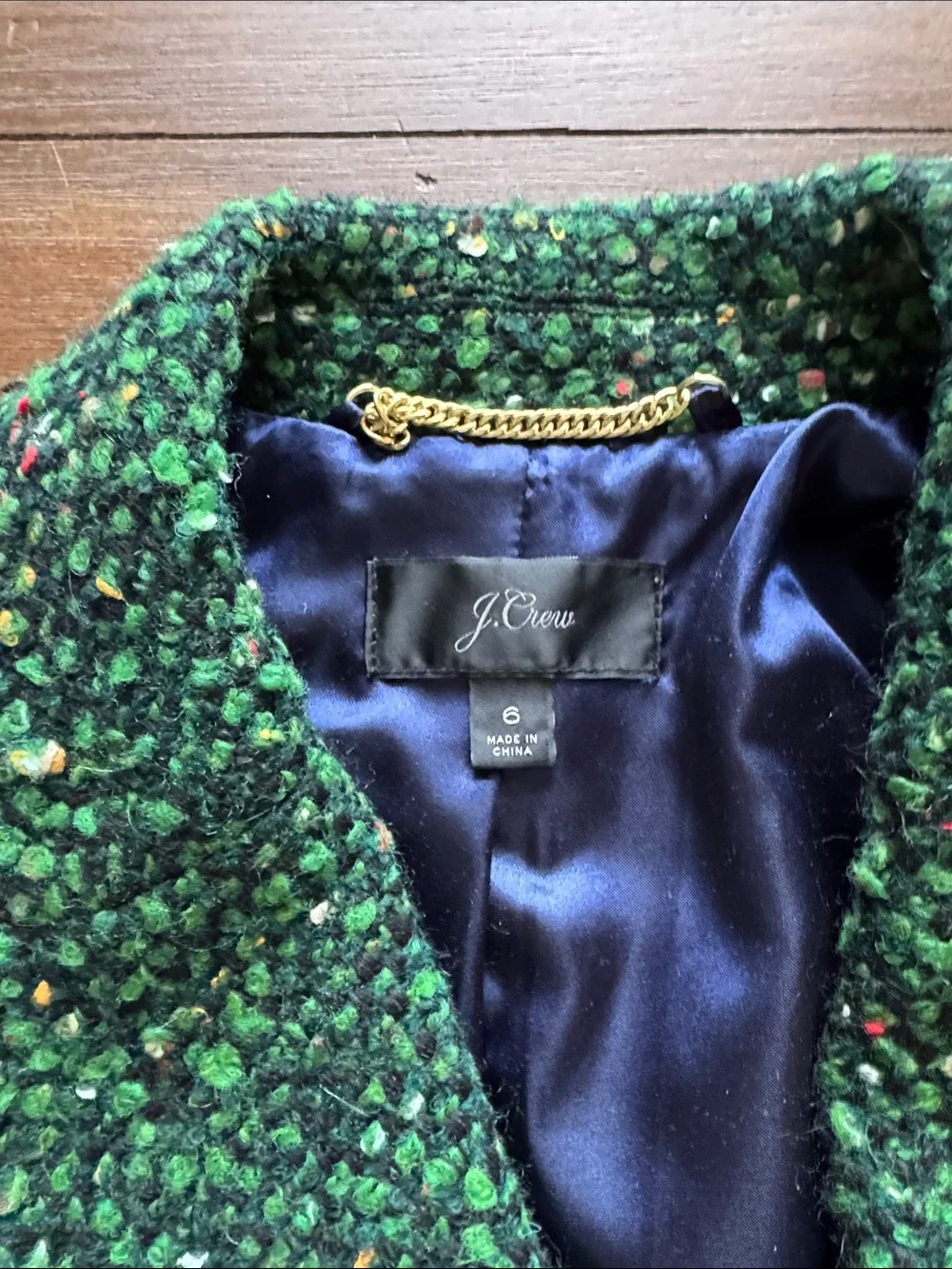 Size 6 J. Crew Green Speckled Italian Tweed Wool Blend Daphne Topcoat Jacket